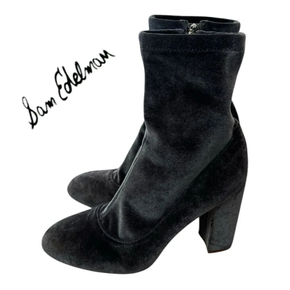 Sam Edelman Calexa Women's Blue Grey Velvet Ankle Boots Booties 7.5